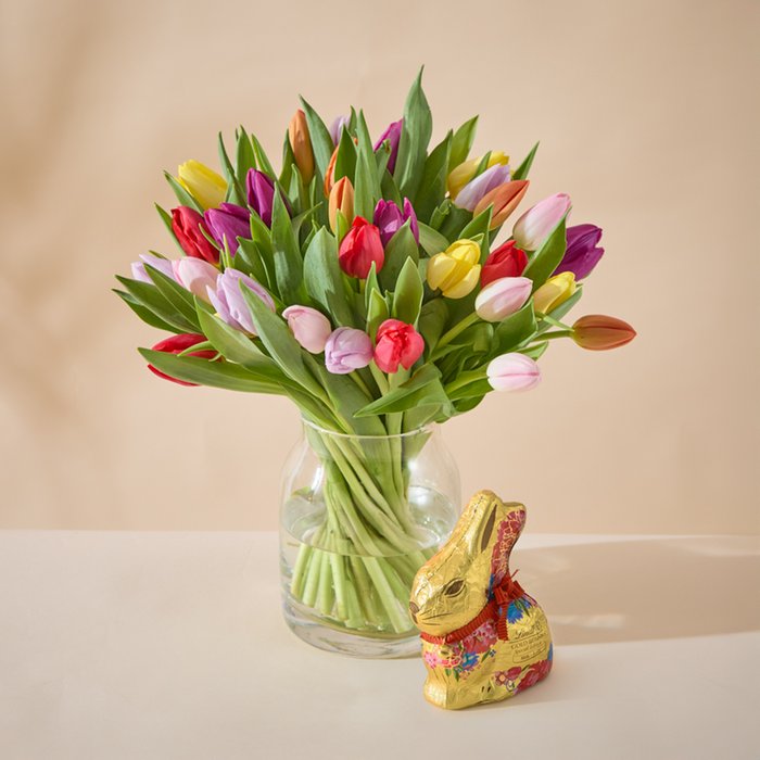 The Mixed Tulips & Choc Bunny Gift Set | Moonpig